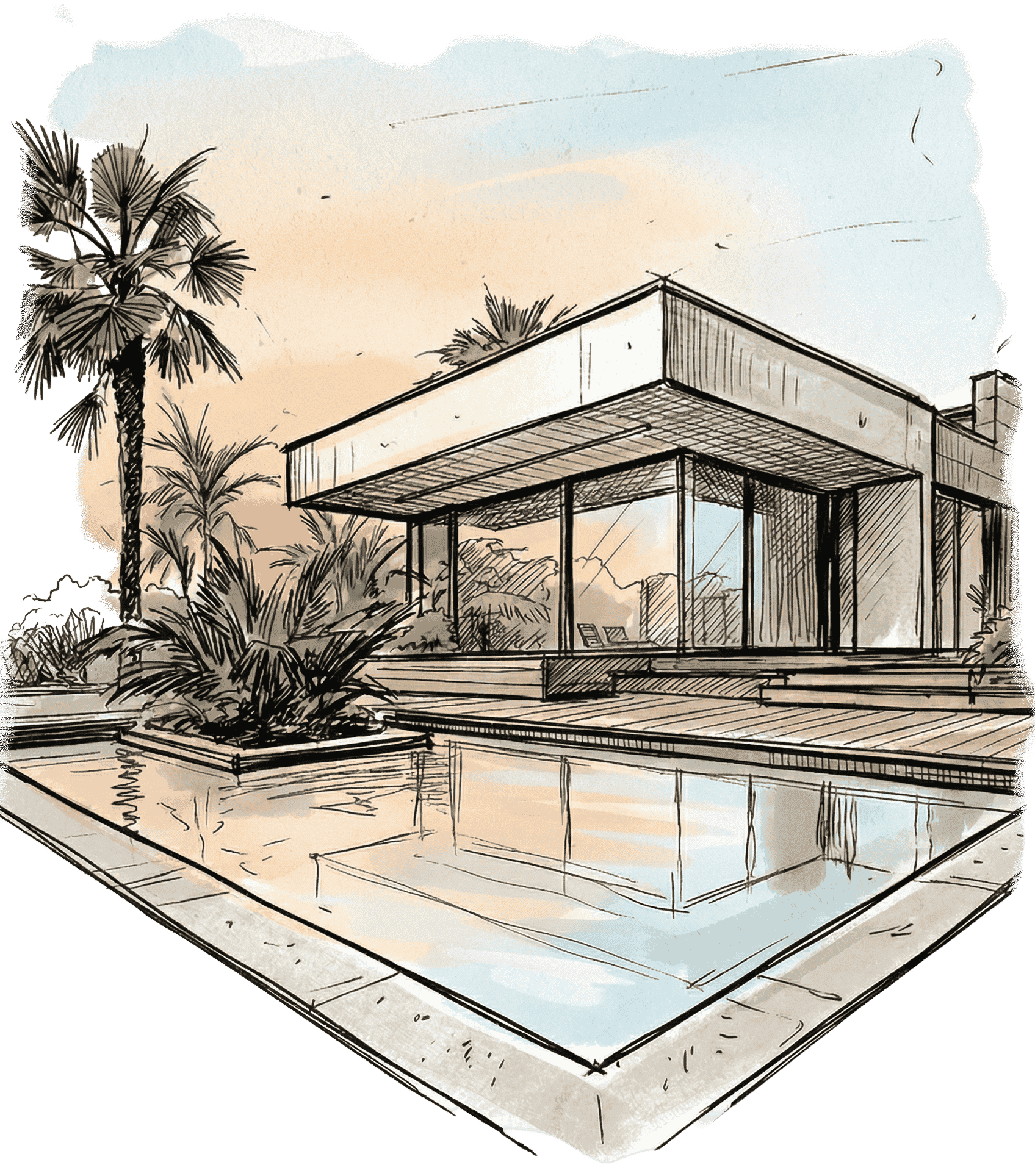Ilustración arquitectónica de un espacio residencial