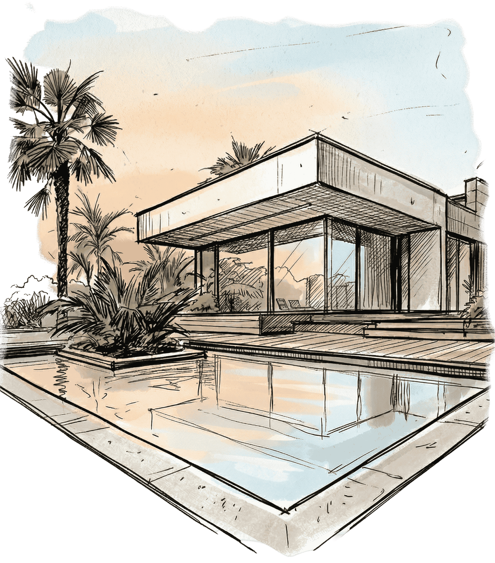 Ilustración arquitectónica de un espacio residencial
