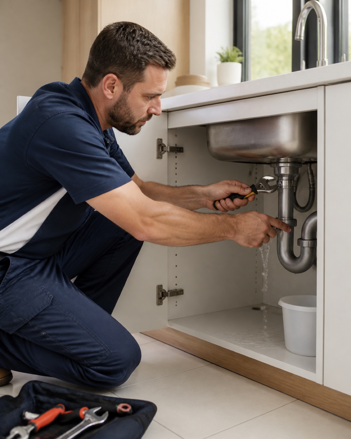 Técnico de HomeService reparando una fuga de agua en Quito