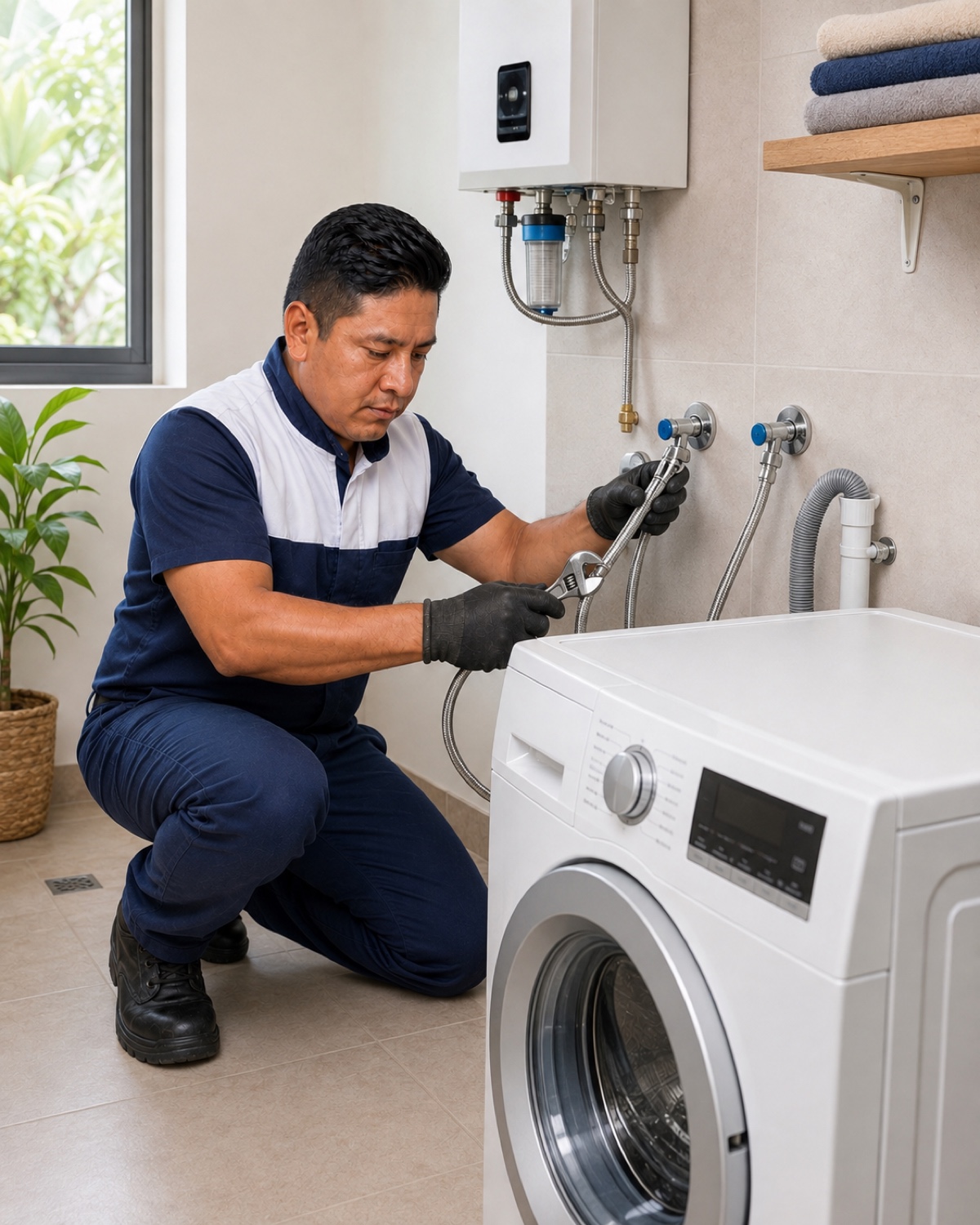 Técnico de HomeService instalando un punto de agua en Quito